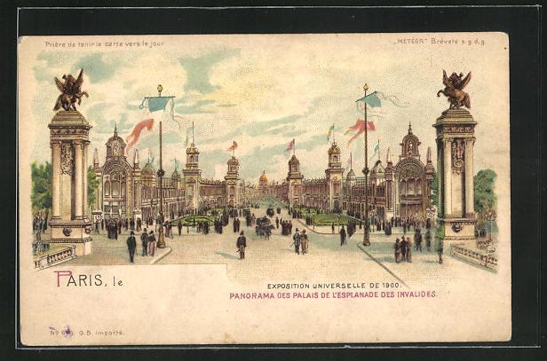 Ak paris exposition universelle de 1900 panorama des palais de l esplanade des invalides halt gegen das licht 1