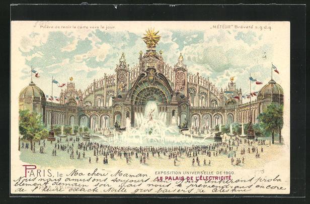Ak paris exposition universelle de 1900 le palais de l electricite halt gegen das licht