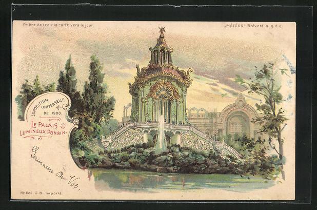 Ak paris exposition universelle de 1900 le palais luminexu ponsin halt gegen das licht