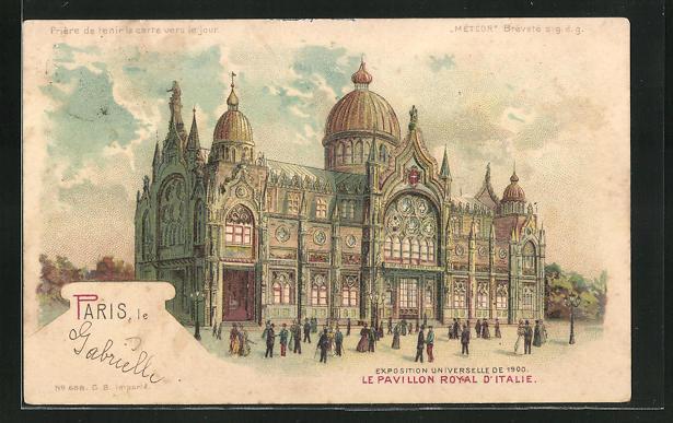 Ak paris exposition universelle de 1900 le pavillon royal d italie halt gegen das licht