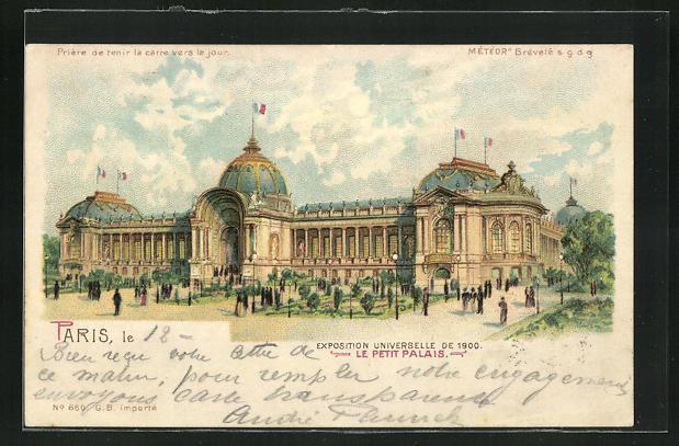 Ak paris exposition universelle de 1900 le petit palais halt gegen das licht