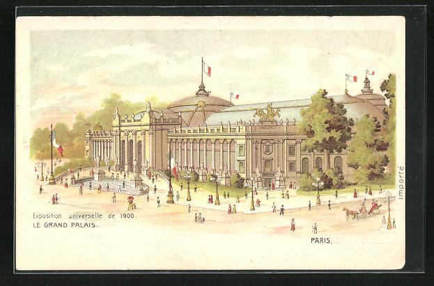 Lithographie paris exposition universelle de 1900 le grand palais