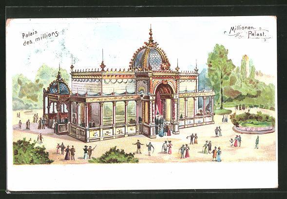 Lithographie paris exposition universelle de 1900 palais des millions millionen palast